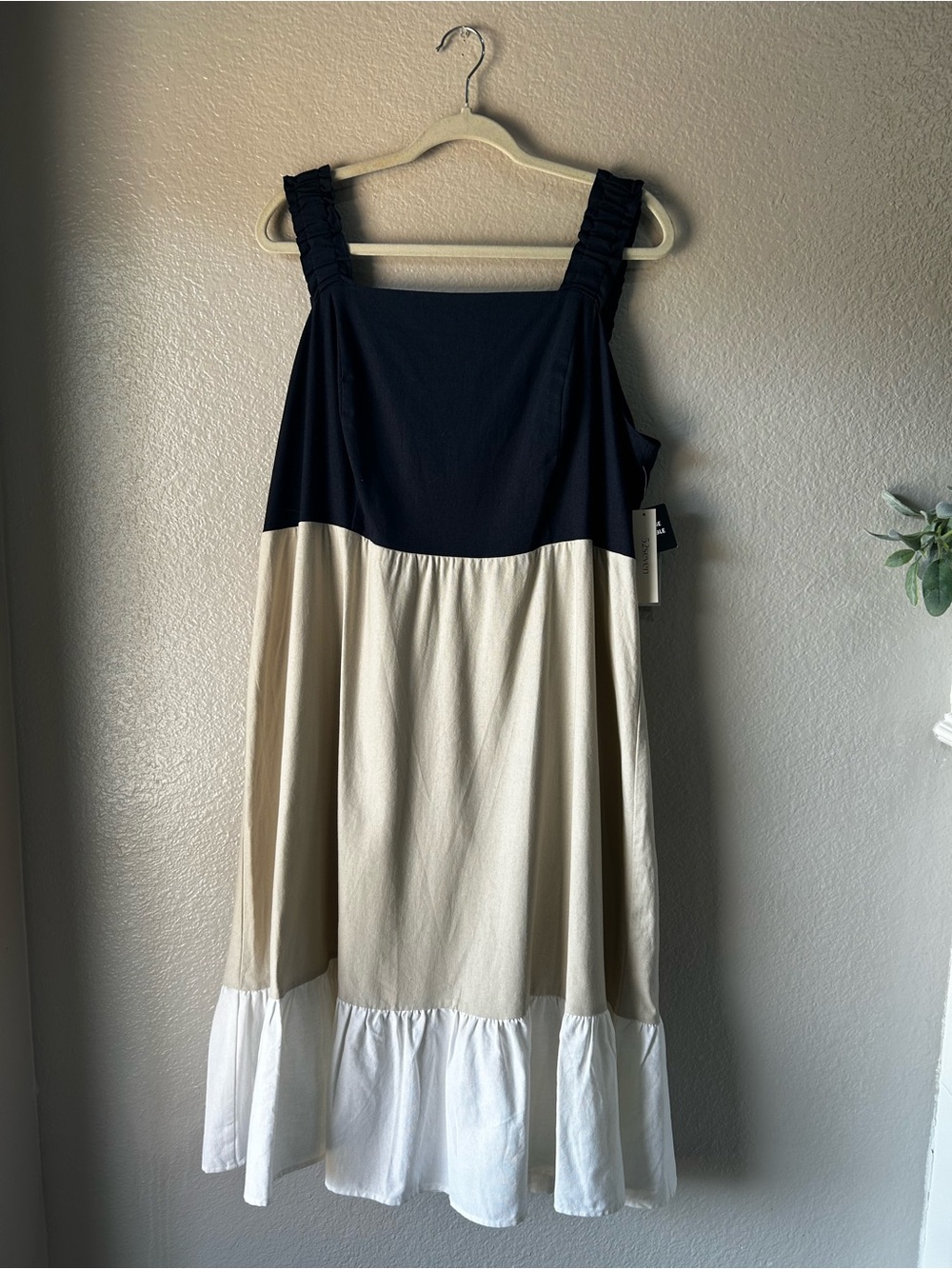 52Seven Women’s Navy Blue Cream White Tiered Midi Dress Sz 2X Summer Casual Chic